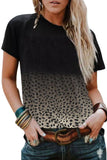 Women's Ombre Leopard Print T-shirt Crew Neck Top