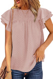 Frilled Collar Small Dot Tiered Short Sleeve Top
