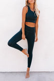 Blue Black/Sky Blue/Blue Crop Yoga Bra and High Waist Leggings Sports Wear LC261330-5