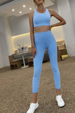 Sky Blue Black/Sky Blue/Blue Crop Yoga Bra and High Waist Leggings Sports Wear LC261330-4