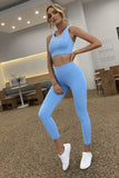 Sky Blue Black/Sky Blue/Blue Crop Yoga Bra and High Waist Leggings Sports Wear LC261330-4
