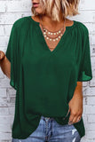 Green Split Neck Pleated Loose Blouse LC25112686-9