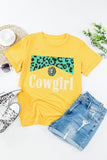 Yellow Cowgirl Leopard Colorblock Crew Neck Tee LC25216546-7