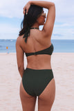 LC443451-9-S, LC443451-9-M, LC443451-9-L, LC443451-9-XL, Green Halter O-ring Ruched Bust One Piece Swimsuit