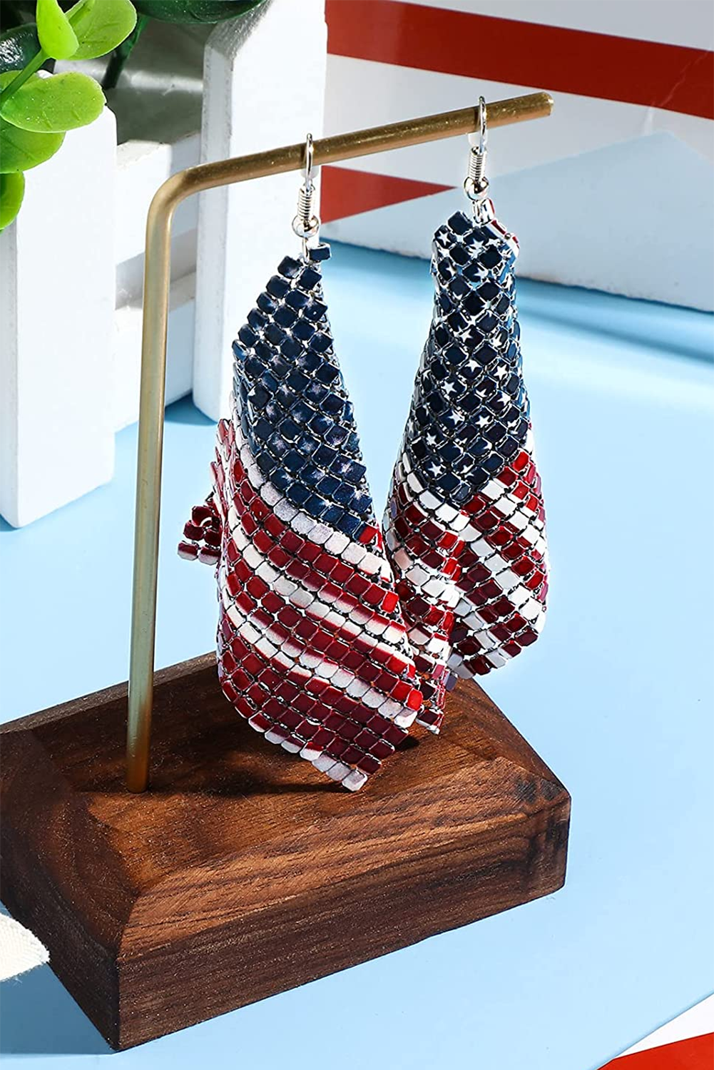 Women's American Flag Metal Earrings