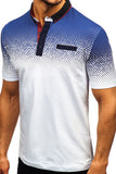 MC255109-1-S, MC255109-1-M, MC255109-1-XL, MC255109-1-XS, White  Blue/Purple/Gray Gradient Color Short Sleeve Henley Men's T-shirt