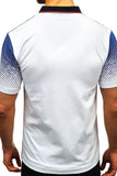 MC255109-1-S, MC255109-1-M, MC255109-1-XL, MC255109-1-XS, White  Blue/Purple/Gray Gradient Color Short Sleeve Henley Men's T-shirt