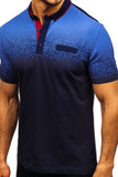 MC255109-5-S, MC255109-5-M, MC255109-5-XL, MC255109-5-XS,  Blue/Purple/Gray Gradient Color Short Sleeve Henley Men's T-shirt
