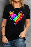 Heart Sketch Print Short Sleeve Casual T Shirt for Women