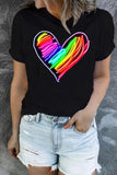 Black Heart Sketch Print Short Sleeve Casual T Shirt for Women