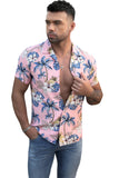 MC255546-10-S, MC255546-10-M, MC255546-10-L, MC255546-10-XL, MC255546-10-2XL, Pink Hibiscus Print Hawaiian Short Sleeve Men's Shirt