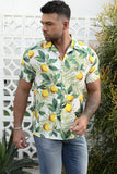 MC255548-1-S, MC255548-1-M, MC255548-1-L, MC255548-1-XL, MC255548-1-2XL, White Mens Lemon Print Short Sleeve Hawaiian Shirt