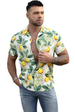 Mens Lemon Print Short Sleeve Hawaiian Shirt Aloha Beach Shirt