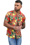 MC255548-3-S, MC255548-3-M, MC255548-3-L, MC255548-3-XL, MC255548-3-2XL, Red Mens Lemon Print Short Sleeve Hawaiian Shirt
