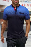 MC255109-5-S, MC255109-5-M, MC255109-5-XL, MC255109-5-XS,  Blue/Purple/Gray Gradient Color Short Sleeve Henley Men's T-shirt