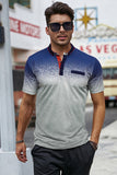 MC255109-11-S, MC255109-11-M, MC255109-11-L, MC255109-11-XL, MC255109-11-XS,  Blue/Purple/Gray Gradient Color Short Sleeve Henley Men's T-shirt