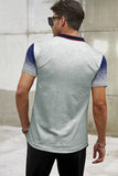 MC255109-11-S, MC255109-11-M, MC255109-11-L, MC255109-11-XL, MC255109-11-XS,  Blue/Purple/Gray Gradient Color Short Sleeve Henley Men's T-shirt
