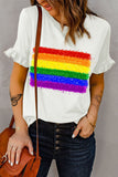 White Pride Day Rainbow Colorblock Ruffle Sleeve T-shirt