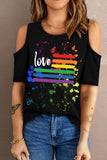 Rainbow Striped Cutout Cold Shoulder T Shirt