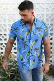 MC255552-4-S, MC255552-4-M, MC255552-4-L, MC255552-4-XL, MC255552-4-2XL, Sky Blue Men's Hawaiian Printed Short Sleeve Shirt
