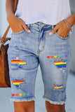 Rainbow Stripes Ripped High Waisted Bermuda Shorts