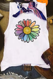 White Colorful Daisy Print Summer Tank Top