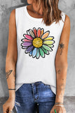 White Colorful Daisy Print Summer Tank Top