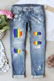 Multi-Stripes Light Wash Tattered Boyfriend Jeans