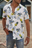 MC255552-1-S, MC255552-1-M, MC255552-1-L, MC255552-1-XL, MC255552-1-2XL, White Men's Hawaiian Printed Short Sleeve Shirt