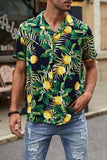 MC255548-2-S, MC255548-2-M, MC255548-2-L, MC255548-2-XL, MC255548-2-2XL, Black Mens Lemon Print Short Sleeve Hawaiian Shirt
