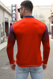 MC252420-3-S, MC252420-3-M, MC252420-3-L, MC252420-3-XL, MC252420-3-2XL, Red Men Slim Fit Long Sleeve Casual Comfortable Personality Lapel T-shirt