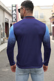 MC252420-5-S, MC252420-5-M, MC252420-5-L, MC252420-5-XL, MC252420-5-2XL, Blue Men Slim Fit Long Sleeve Casual Comfortable Personality Lapel T-shirt