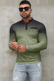 MC252420-9-S, MC252420-9-M, MC252420-9-L, MC252420-9-XL, MC252420-9-2XL, Green Men Slim Fit Long Sleeve Casual Comfortable Personality Lapel T-shirt