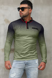 MC252420-9-S, MC252420-9-M, MC252420-9-L, MC252420-9-XL, MC252420-9-2XL, Green Men Slim Fit Long Sleeve Casual Comfortable Personality Lapel T-shirt
