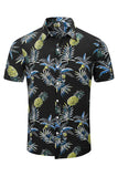 MC255552-2-S, MC255552-2-M, MC255552-2-L, MC255552-2-XL, MC255552-2-2XL, Black Men's Hawaiian Printed Short Sleeve Shirt