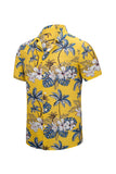 MC255546-7-S, MC255546-7-M, MC255546-7-L, MC255546-7-XL, MC255546-7-2XL, Yellow Hibiscus Print Hawaiian Short Sleeve Men's Shirt