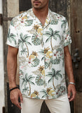 MC255546-1-S, MC255546-1-M, MC255546-1-L, MC255546-1-XL, MC255546-1-2XL, White Hibiscus Print Hawaiian Short Sleeve Men's Shirt