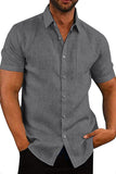 Men Solid Color Button Down Short Sleeve Shirt with Pocket