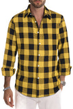 MC255148-7-S, MC255148-7-M, MC255148-7-L, MC255148-7-XL, MC255148-7-2XL, Yellow Men Button Front Gingham Shirt