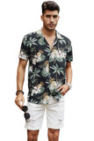 MC255546-2-S, MC255546-2-M, MC255546-2-L, MC255546-2-XL, MC255546-2-2XL, Black Hibiscus Print Hawaiian Short Sleeve Men's Shirt