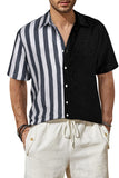 Men's Striped Short Sleeve Patchwork Shirt