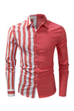 MC255641-3-S, MC255641-3-M, MC255641-3-L, MC255641-3-XL, MC255641-3-2XL, Red Men's Striped Patchwork Shirt