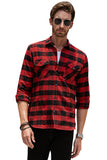 MC255633-3-S, MC255633-3-M, MC255633-3-L, MC255633-3-XL, MC255633-3-2XL, MC255633-3-XS, Red Men's Button Down Regular Fit Long Sleeve Plaid Flannel Casual Shirts