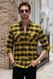 MC255633-7-S, MC255633-7-M, MC255633-7-L, MC255633-7-XL, MC255633-7-2XL, MC255633-7-XS, Yellow Men's Button Down Regular Fit Long Sleeve Plaid Flannel Casual Shirts