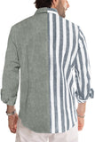 MC255641-11-S, MC255641-11-M, MC255641-11-L, MC255641-11-XL, MC255641-11-2XL, Gray Men's Striped Patchwork Shirt