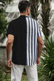 MC255642-105-S, MC255642-105-M, MC255642-105-L, MC255642-105-XL, Blue Men's Striped Patchwork Shirt