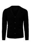 MC253824-2-S, MC253824-2-M, MC253824-2-L, MC253824-2-XL, MC253824-2-2XL, Black Mens V Neck Rib Knit Button Down Cardigan