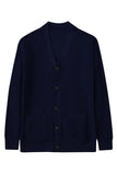 MC253824-5-S, MC253824-5-M, MC253824-5-L, MC253824-5-XL, MC253824-5-2XL, Blue Mens V Neck Rib Knit Button Down Cardigan
