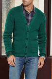 MC253824-9-S, MC253824-9-M, MC253824-9-L, MC253824-9-XL, MC253824-9-2XL, Green Mens V Neck Rib Knit Button Down Cardigan