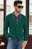 MC253824-9-S, MC253824-9-M, MC253824-9-L, MC253824-9-XL, MC253824-9-2XL, Green Mens V Neck Rib Knit Button Down Cardigan